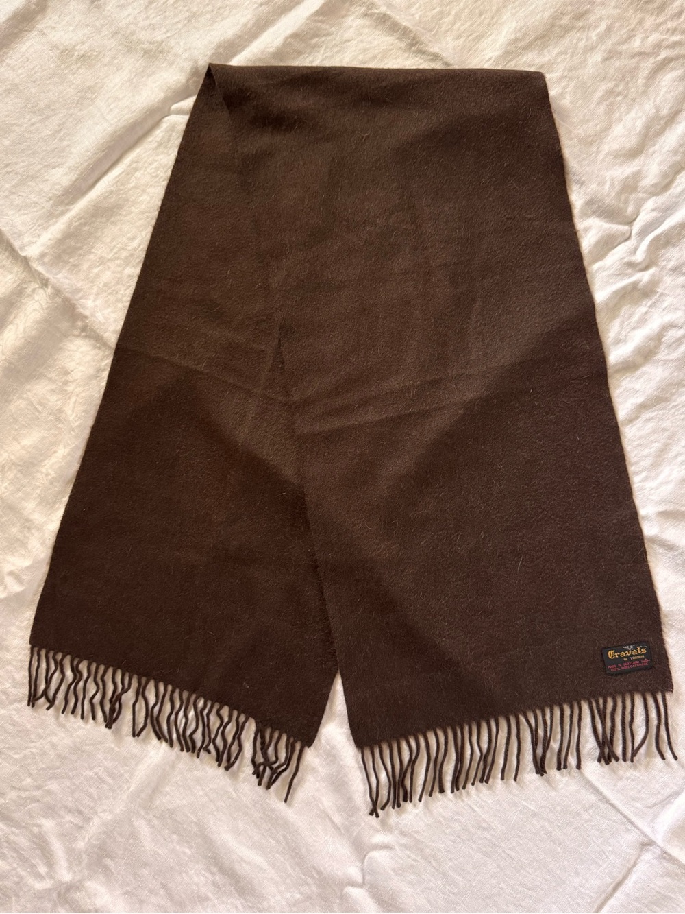 Cravats of London 100% Pure Cashmere Scarf Made in Scotland Brown
